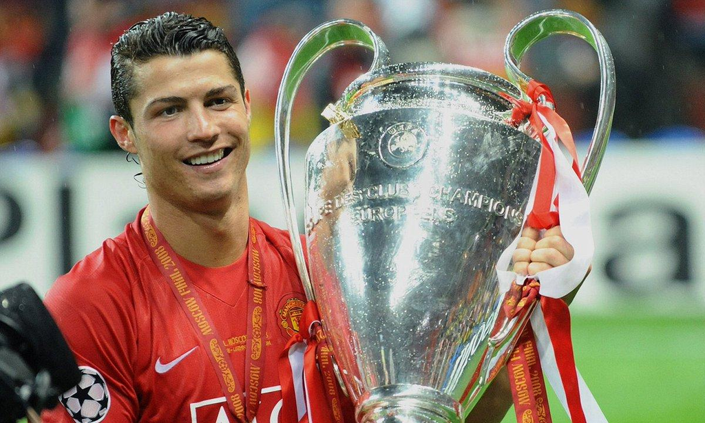 Cristiano Ronaldo celebrates Manchester United’s 2008 Champions League triumph after an outstanding season.
