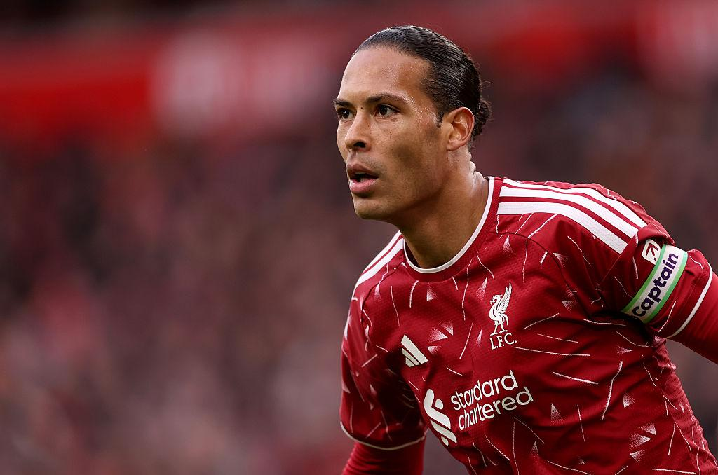 Virgil van Dijk organises Liverpool’s defence during a Premier League match at Anfield.